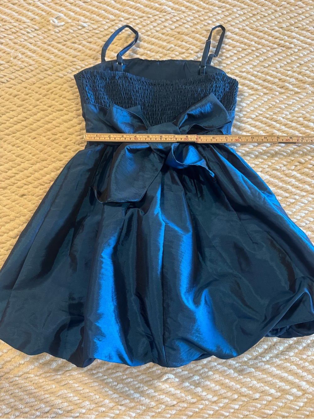 XXi Teal-Blue Strapless Satin Party Dress with Back Tie Bow - Picture 5 of 9